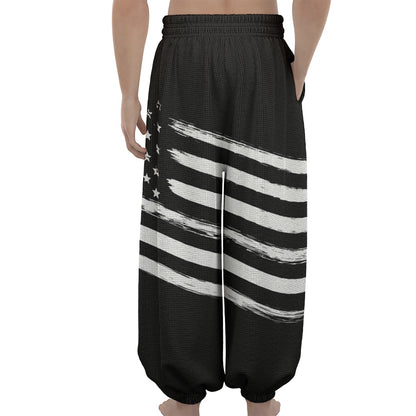 Black And White American Flag Print Lantern Pants