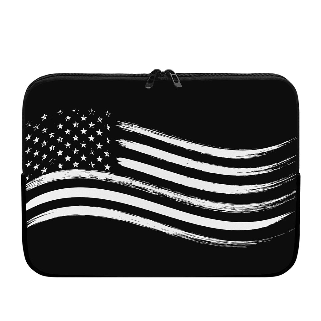 Black And White American Flag Print Laptop Sleeve