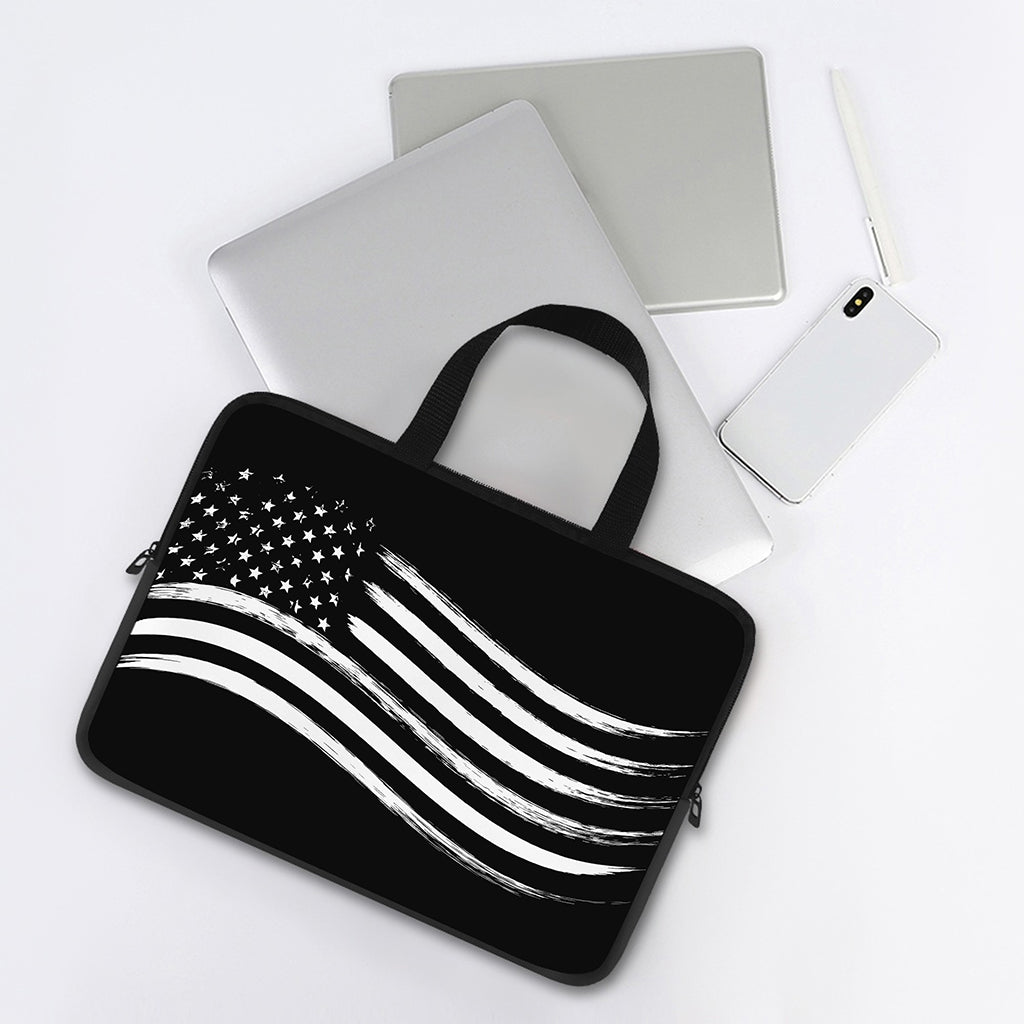 Black And White American Flag Print Laptop Sleeve With Handle
