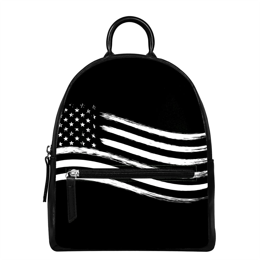 Black And White American Flag Print Leather Backpack