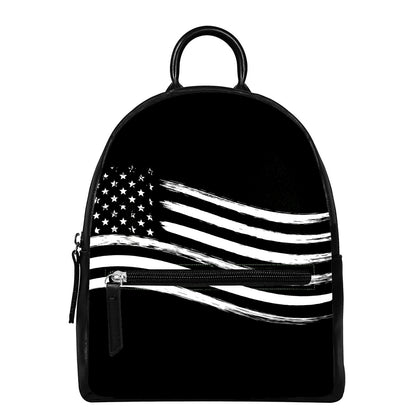 Black And White American Flag Print Leather Backpack