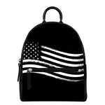 Black And White American Flag Print Leather Backpack