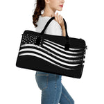 Black And White American Flag Print Leather Duffle Bag