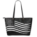 Black And White American Flag Print Leather Tote Bag With Zipper