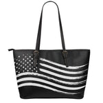 Black And White American Flag Print Leather Tote Bag