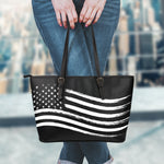 Black And White American Flag Print Leather Tote Bag