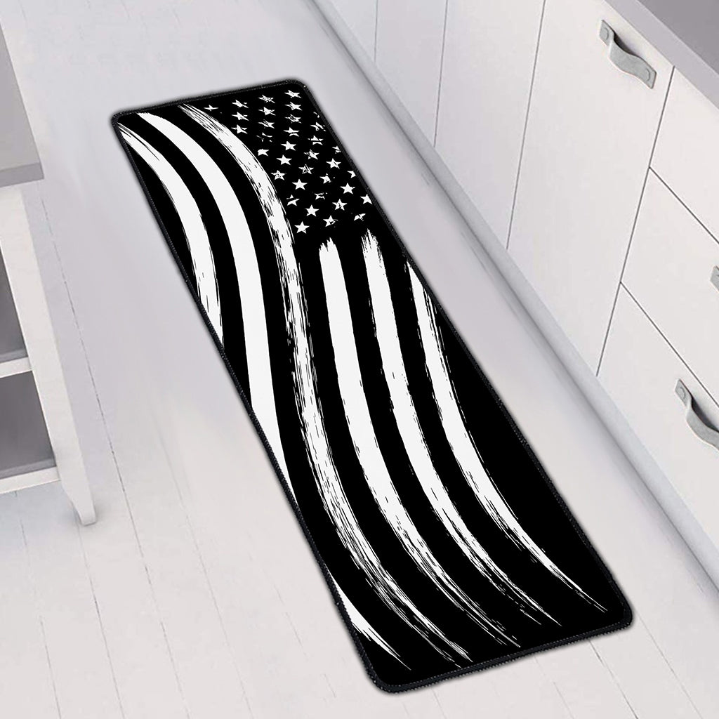 Black And White American Flag Print Long Kitchen Mat