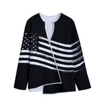Black And White American Flag Print Long Sleeve Short Coat
