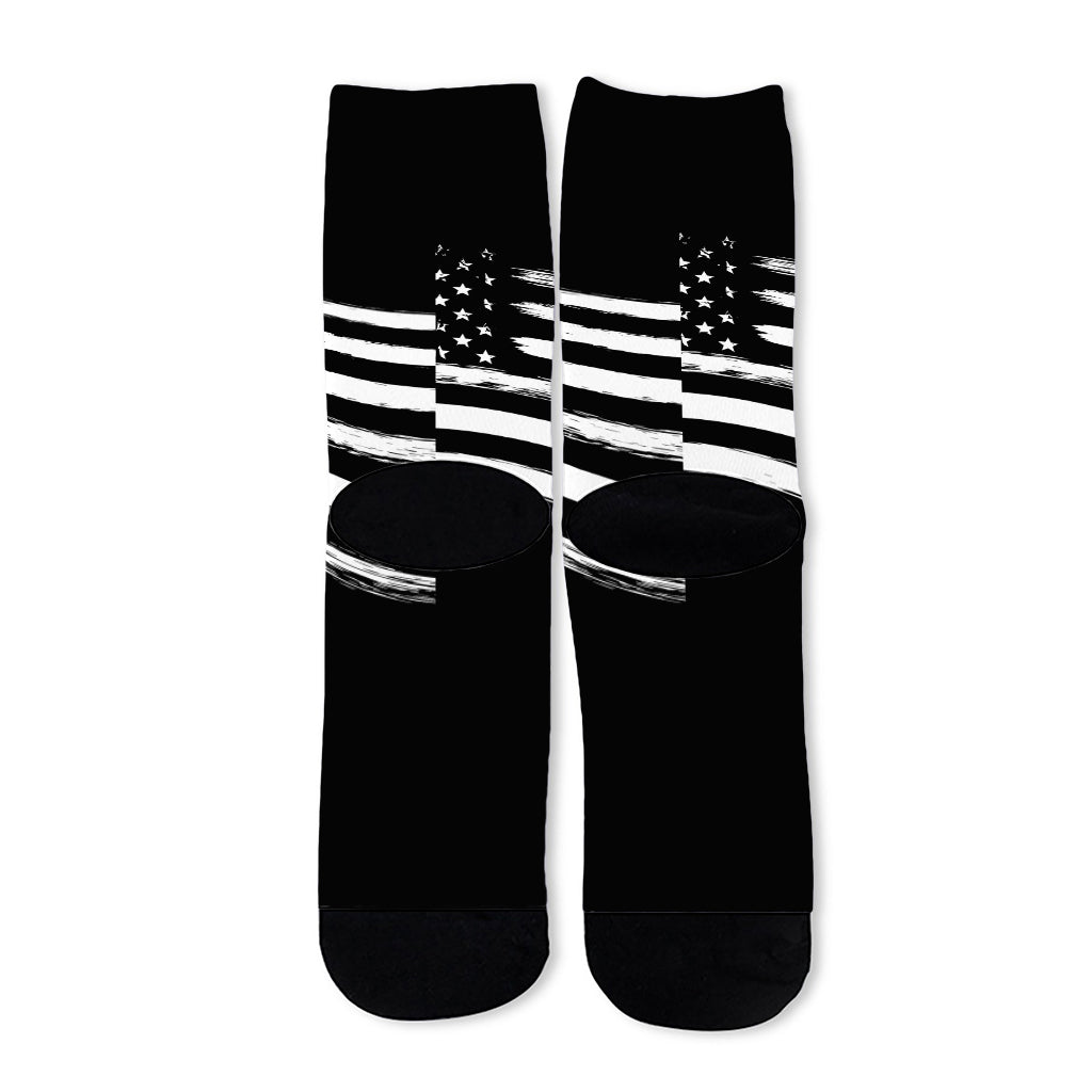 Black And White American Flag Print Long Socks