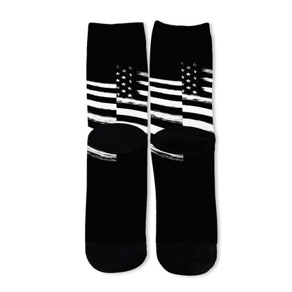 Black And White American Flag Print Long Socks