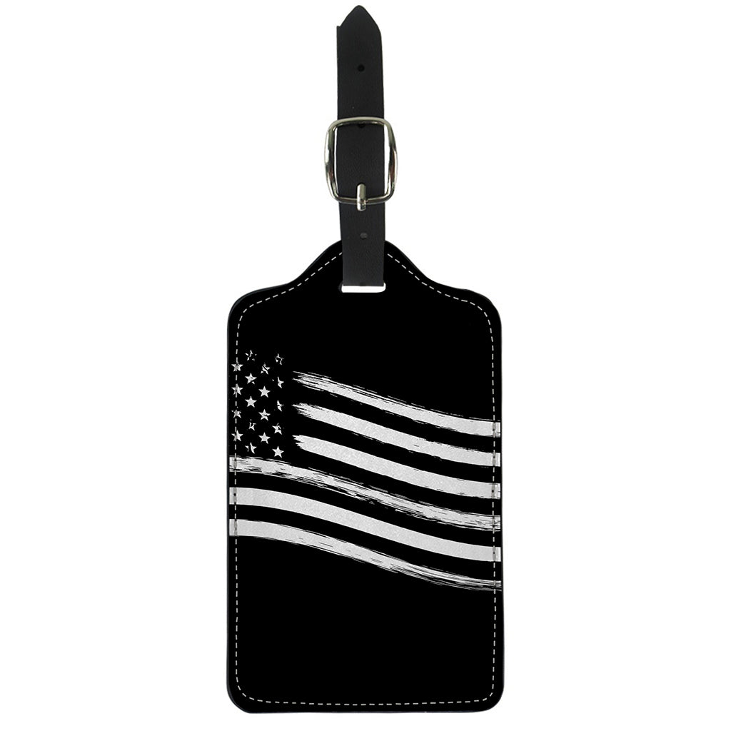 Black And White American Flag Print Luggage Tag