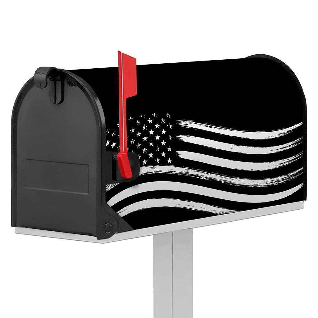 Black And White American Flag Print Mailbox Cover