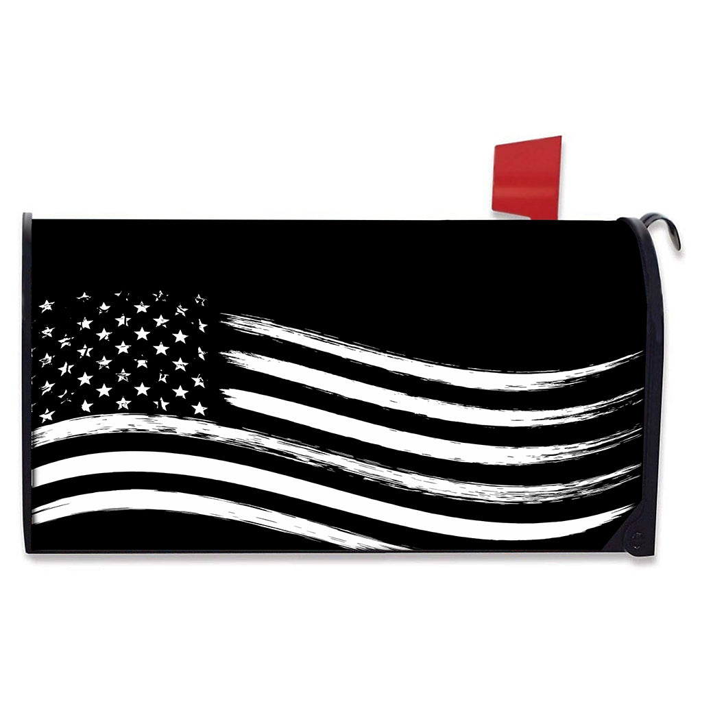 Black And White American Flag Print Mailbox Cover