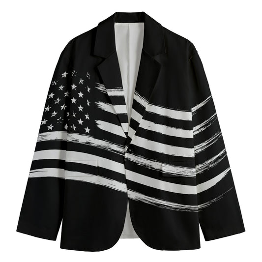 Black And White American Flag Print Men's Blazer