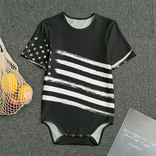 Black And White American Flag Print Men's Bodysuit
