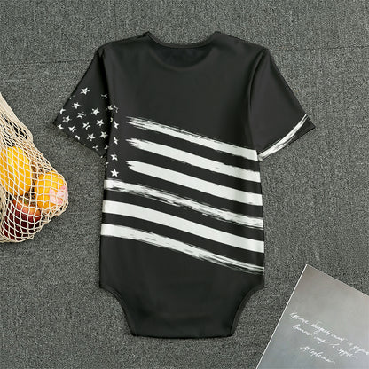 Black And White American Flag Print Men's Bodysuit