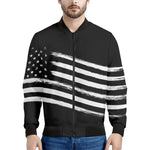 Black And White American Flag Print Men's Bomber Jacket