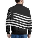 Black And White American Flag Print Men's Bomber Jacket