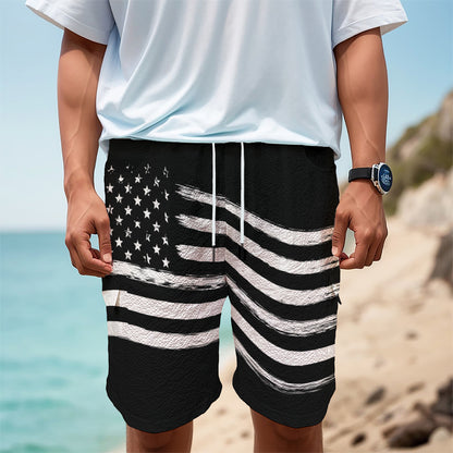 Black And White American Flag Print Men's Cargo Shorts