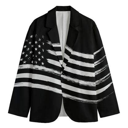 Black And White American Flag Print Men's Cotton Blazer
