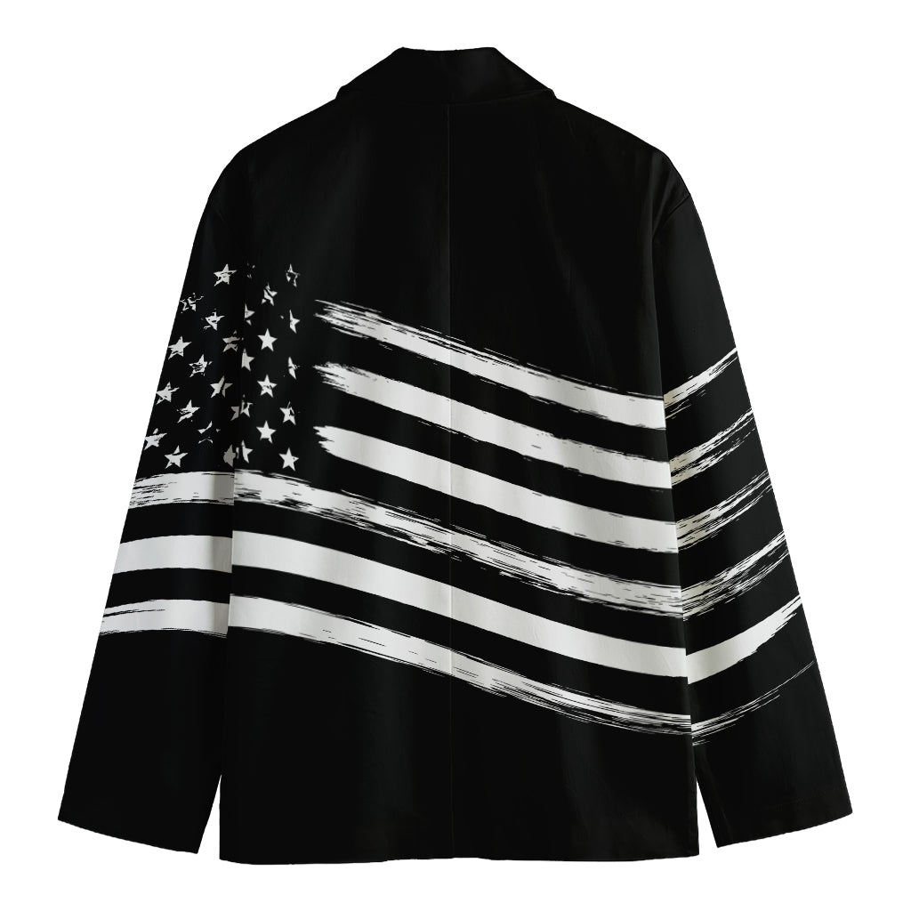Black And White American Flag Print Men's Cotton Blazer