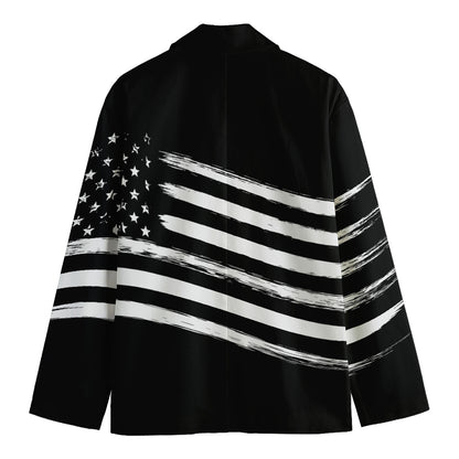 Black And White American Flag Print Men's Cotton Blazer