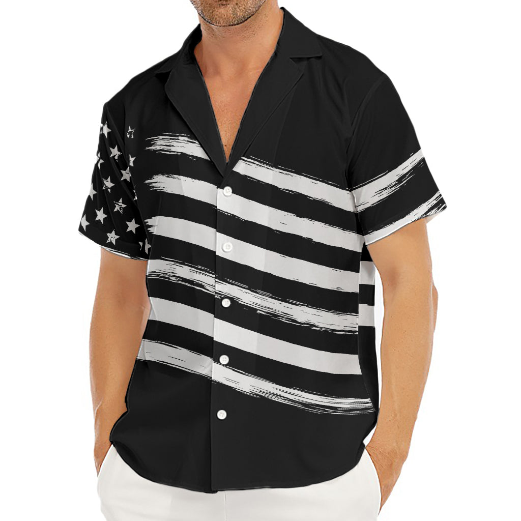 Black And White American Flag Print Men's Deep V-Neck Shirt