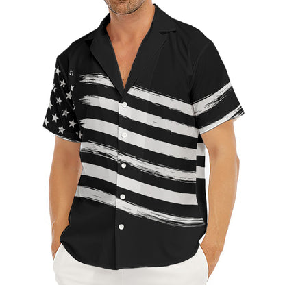 Black And White American Flag Print Men's Deep V-Neck Shirt