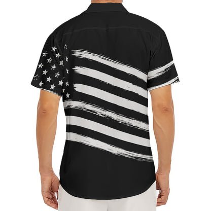 Black And White American Flag Print Men's Deep V-Neck Shirt