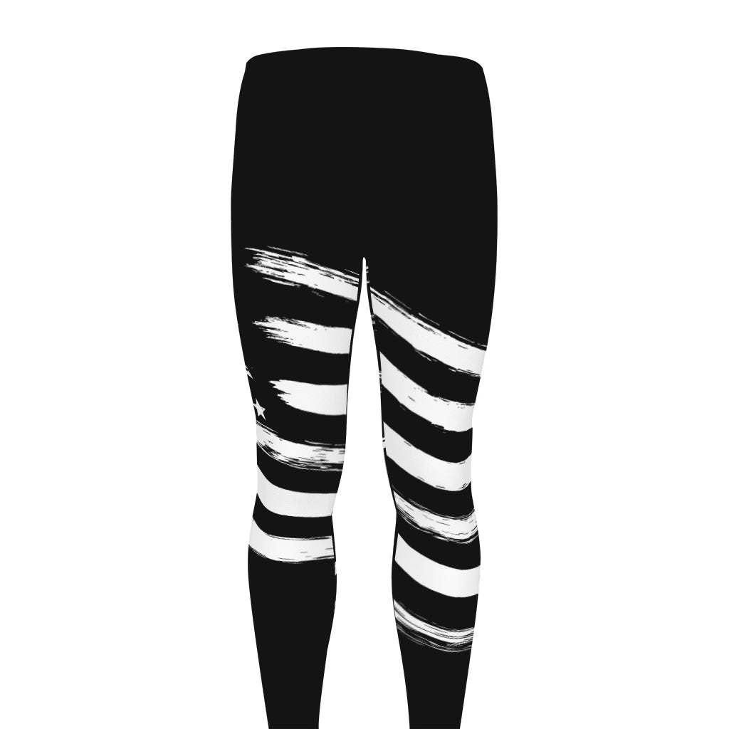 Black And White American Flag Print Men's leggings