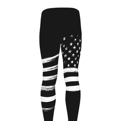 Black And White American Flag Print Men's leggings