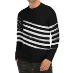 Black And White American Flag Print Men's Long Sleeve Rash Guard