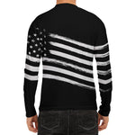 Black And White American Flag Print Men's Long Sleeve Rash Guard