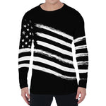 Black And White American Flag Print Men's Long Sleeve T-Shirt
