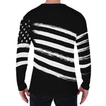 Black And White American Flag Print Men's Long Sleeve T-Shirt
