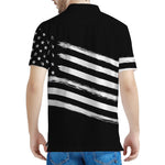 Black And White American Flag Print Men's Polo Shirt