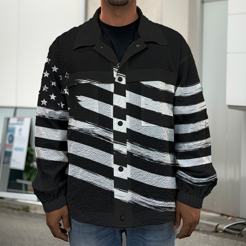 Black And White American Flag Print Men's Shirt Jacket