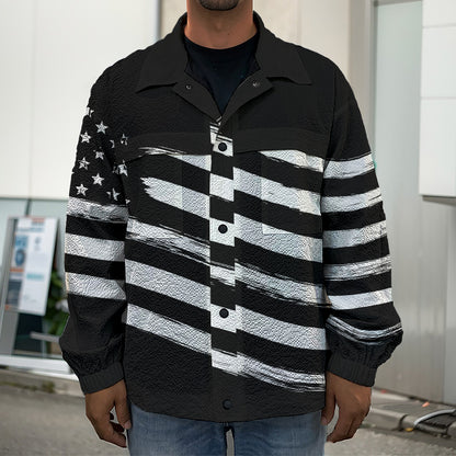 Black And White American Flag Print Men's Shirt Jacket
