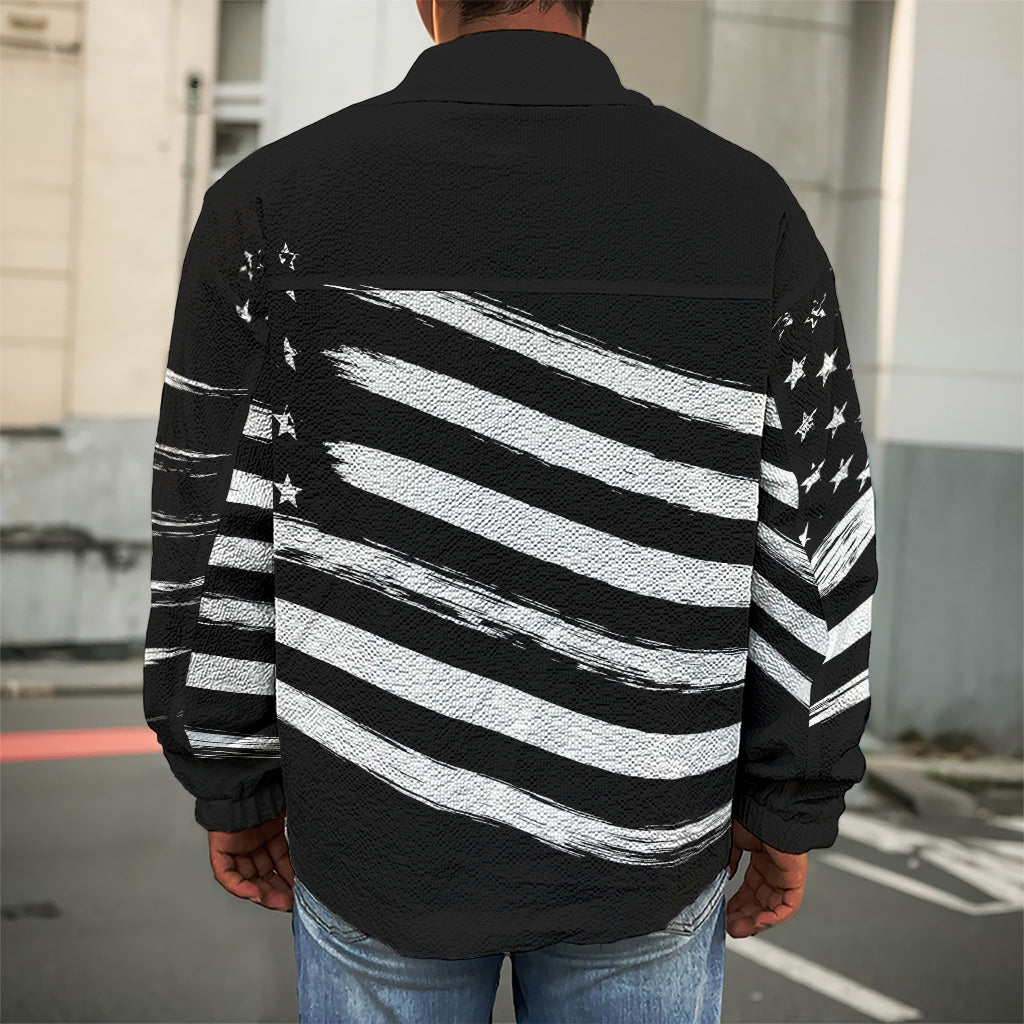Black And White American Flag Print Men's Shirt Jacket