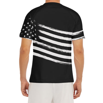 Black And White American Flag Print Men's Short Sleeve Rash Guard