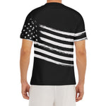 Black And White American Flag Print Men's Short Sleeve Rash Guard