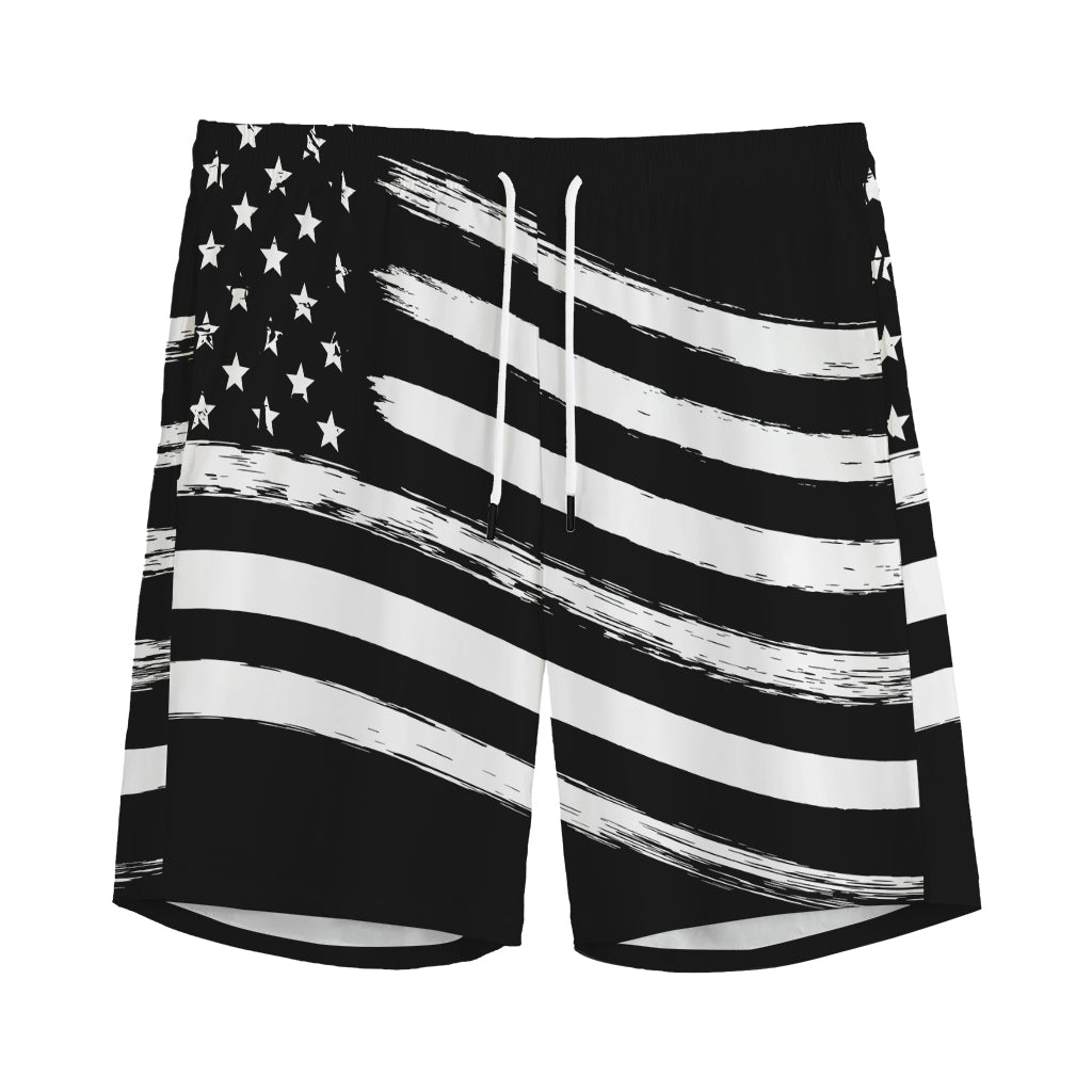 Black And White American Flag Print Men's Sports Shorts