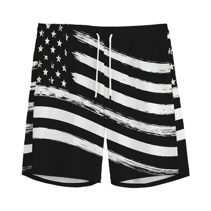 Black And White American Flag Print Men's Sports Shorts