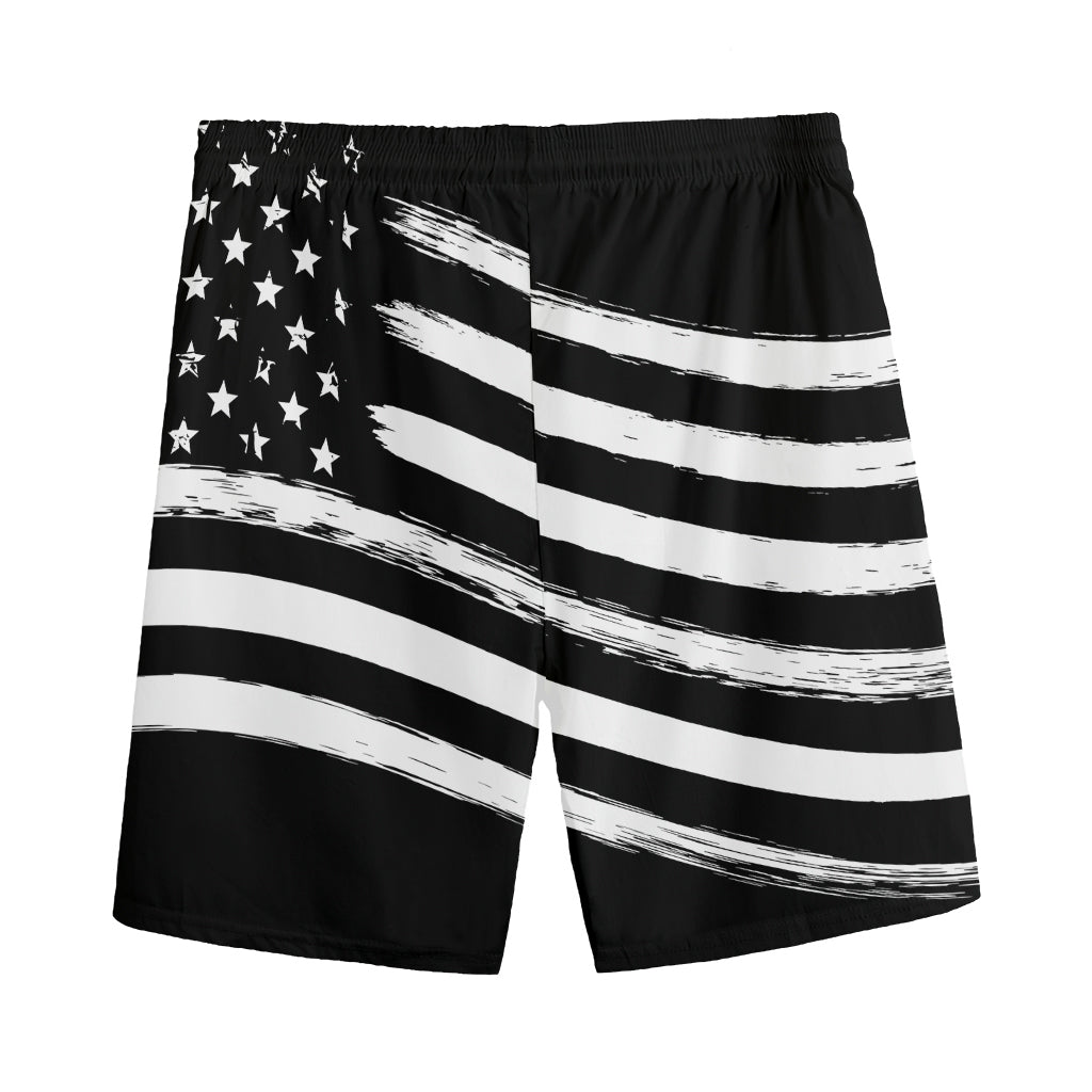 Black And White American Flag Print Men's Sports Shorts