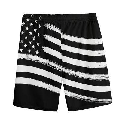 Black And White American Flag Print Men's Sports Shorts