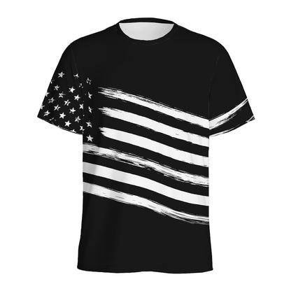 Black And White American Flag Print Men's Sports T-Shirt