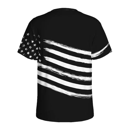 Black And White American Flag Print Men's Sports T-Shirt
