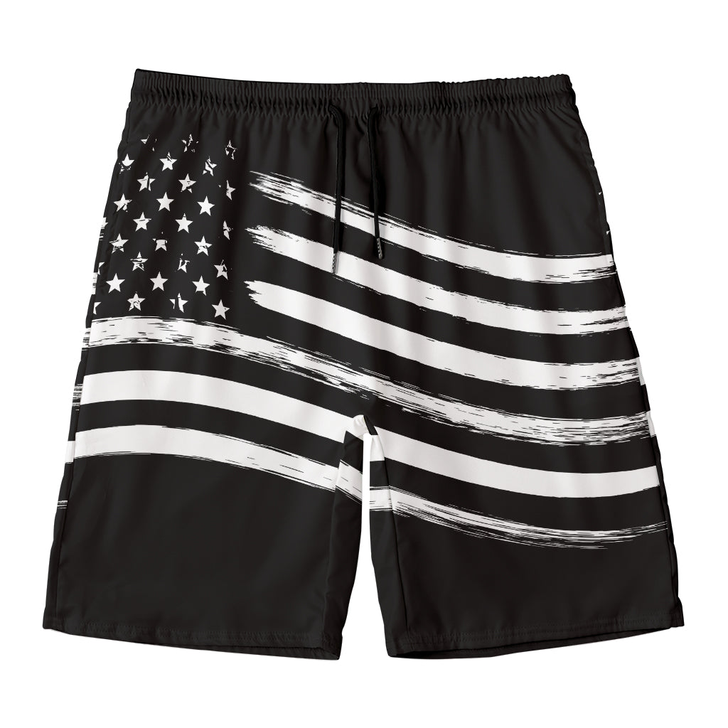 Black And White American Flag Print Men's Swim Trunks