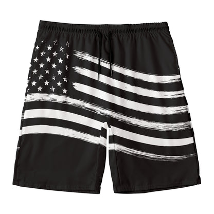 Black And White American Flag Print Men's Swim Trunks