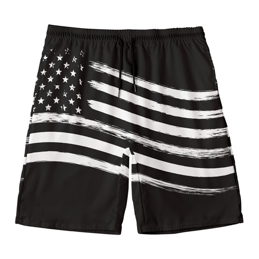 Black And White American Flag Print Men's Swim Trunks